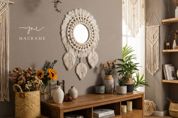 Gương macrame mang vẻ đẹp tự nhiên và dấu ấn tinh tế cho không gian sống