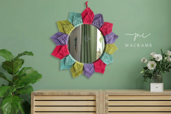Well proportioned macrame mirrors create balance and visual harmony in the space
