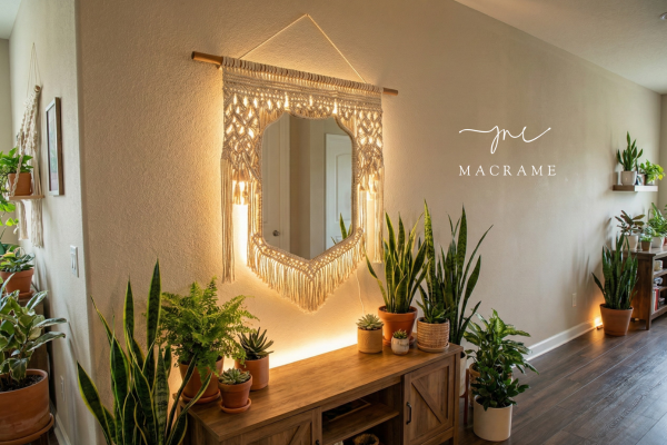 Gương macrame giúp lối vào và hành lang trông sáng và rộng hơn