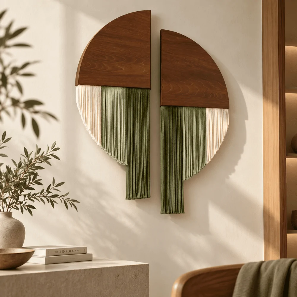 Split Circle Wood and Macrame Wall Art - Wrenna
