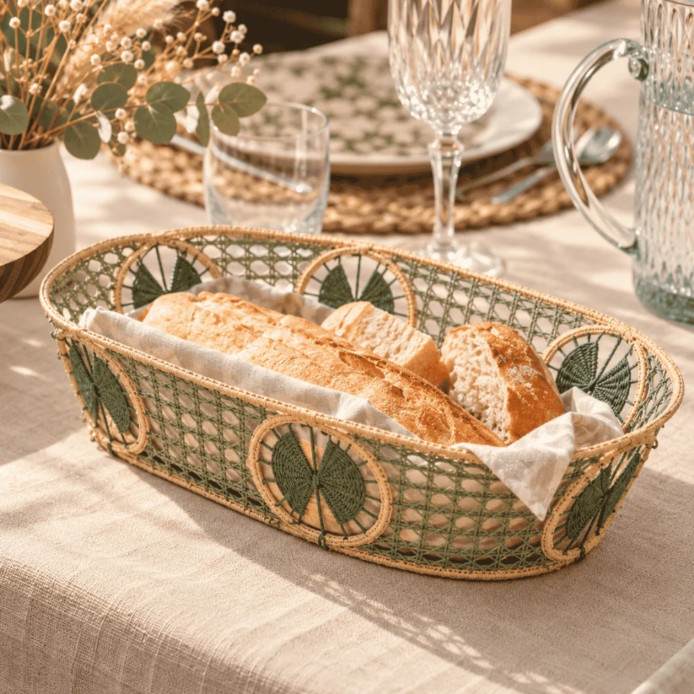Elongated Oval Leaf Medallion Paper Yarn Baskets - Basil