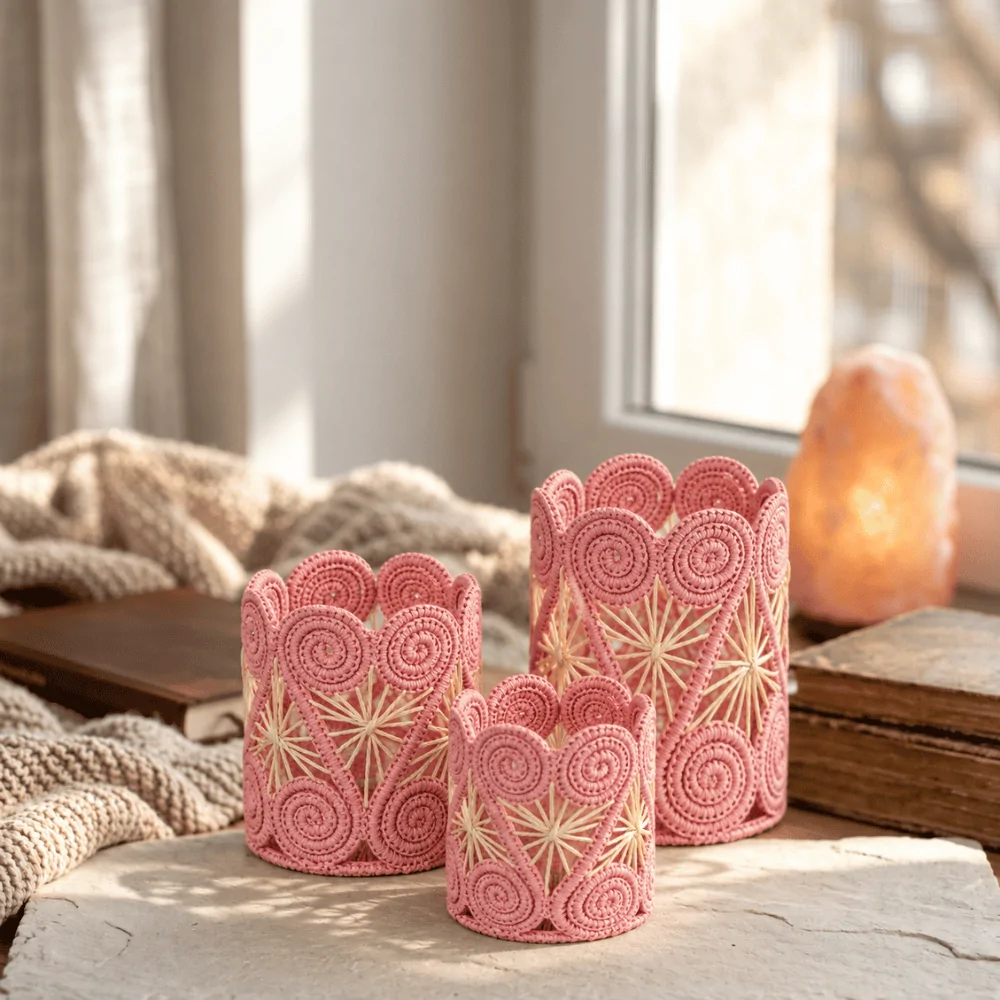 Tall Round Spiral Paper Yarn Candle Holder - Halo