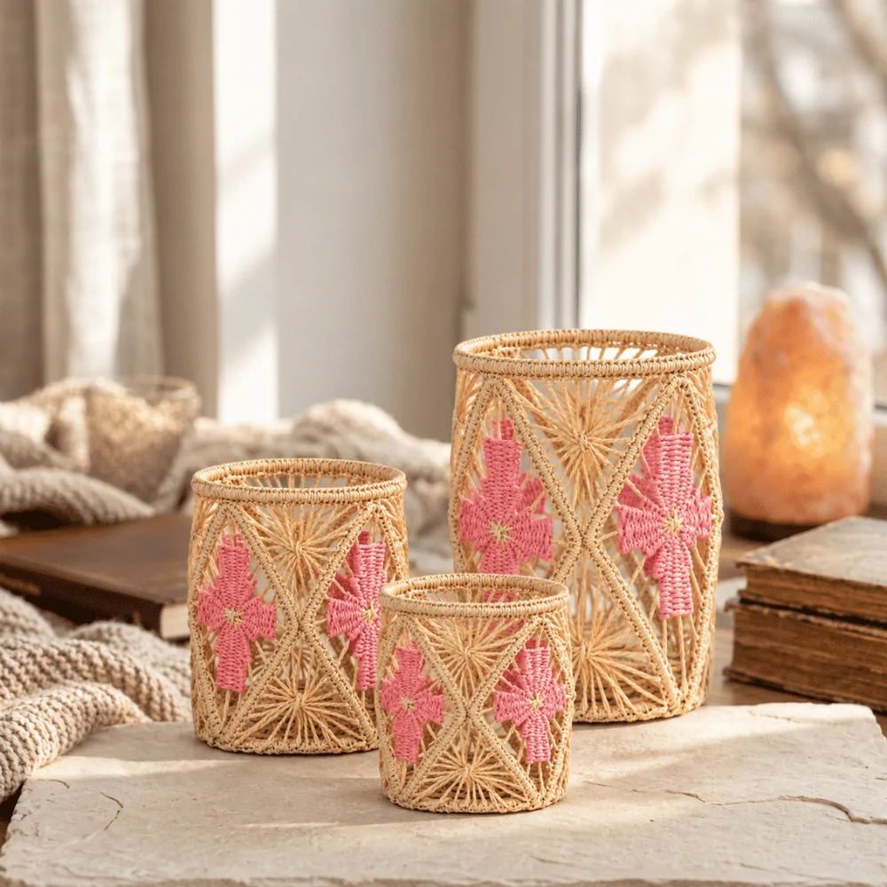 Tall Round Four-Petal Paper Yarn Candle Holder - Hera