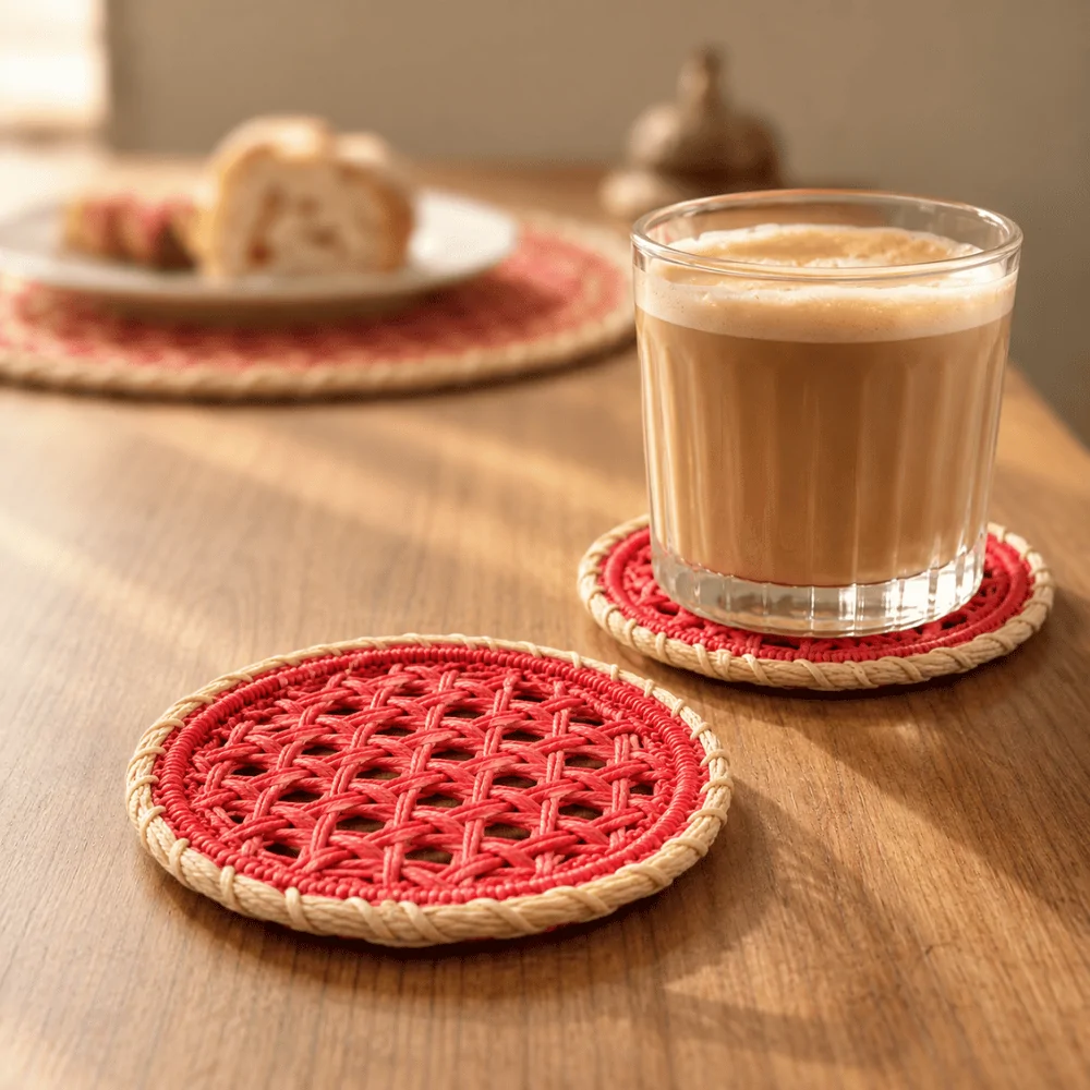 Round Diamond Lattice Paper Yarn Coasters – Calyx