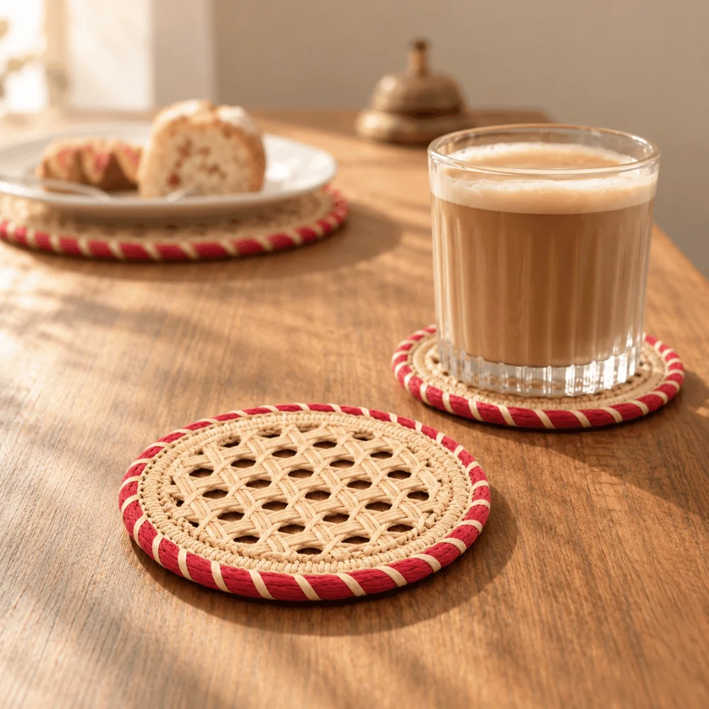 Round Lattice Paper Yarn Coasters - Circa