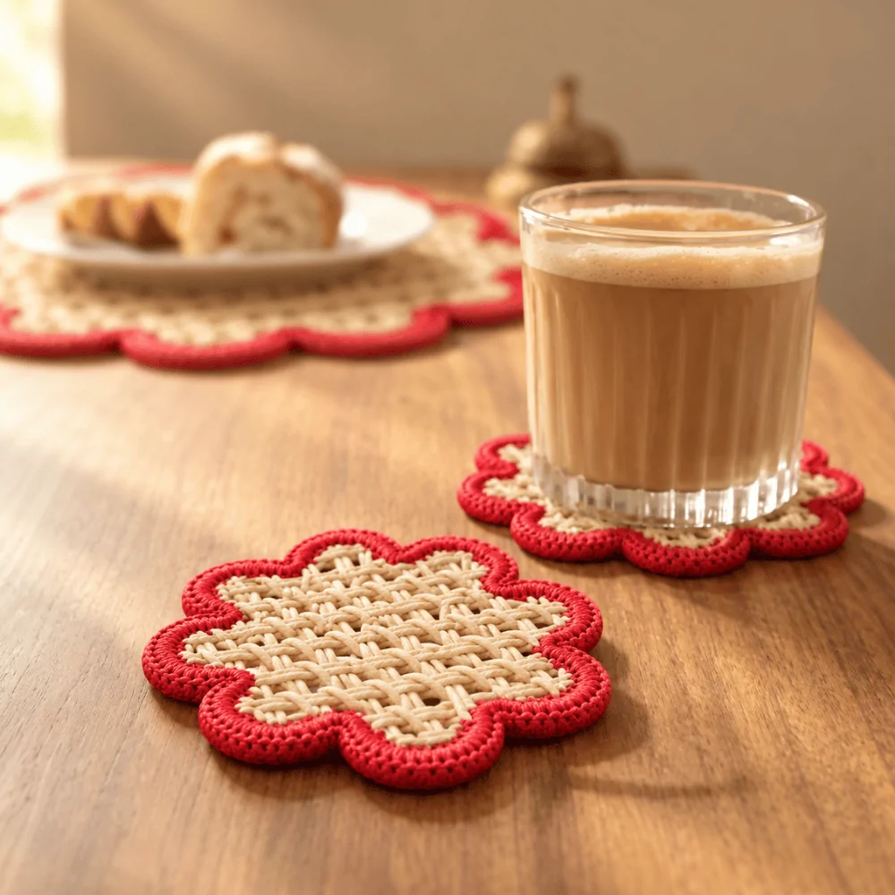 Flower-Shaped Paper Yarn Coasters – Clover
