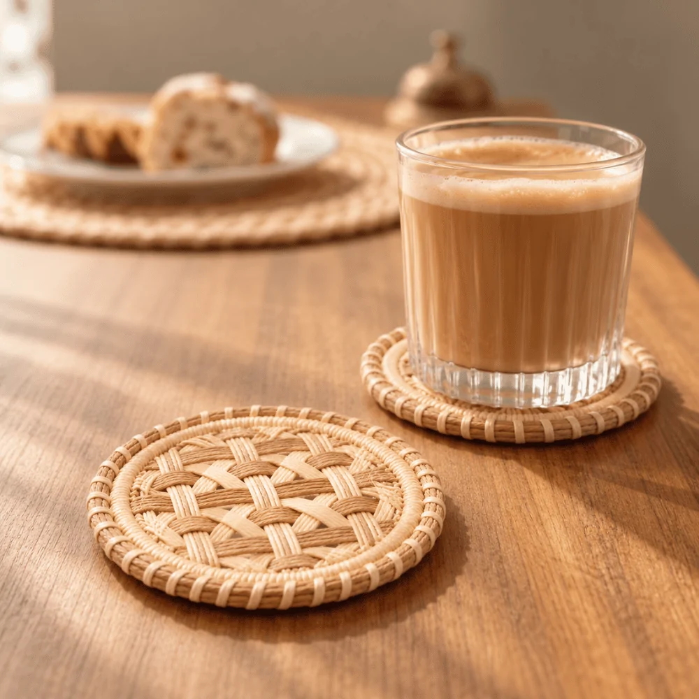 Round Basket Weave Paper Yarn Coasters - Corda