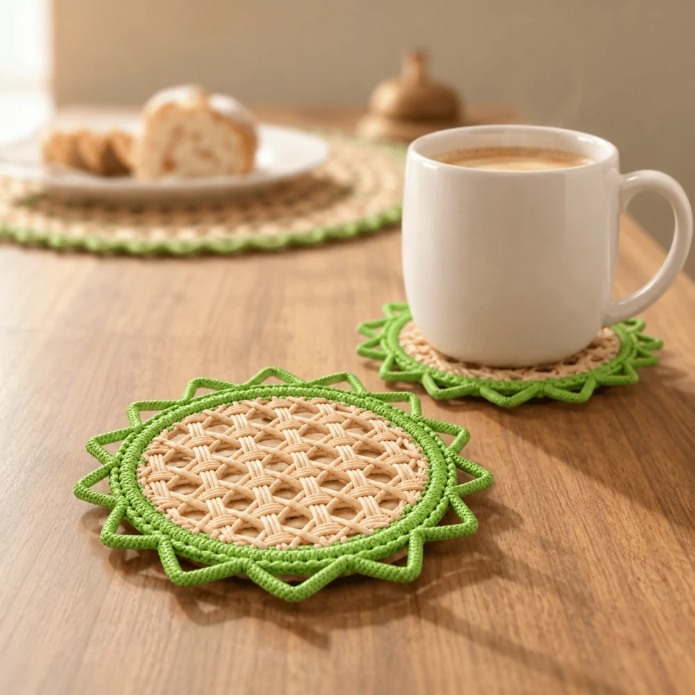 Round Sunburst Paper Yarn Coasters – Corona