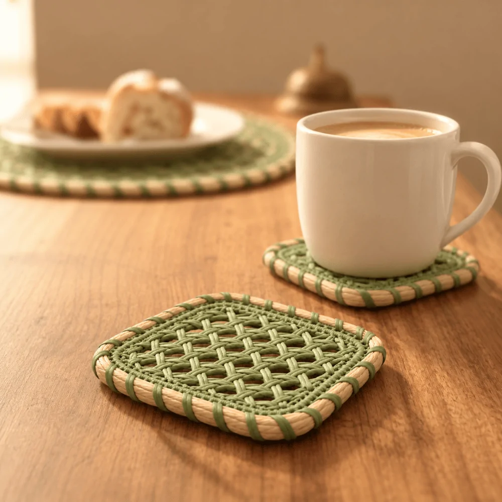 Square Cross Lattice Paper Yarn Coasters – Cressa