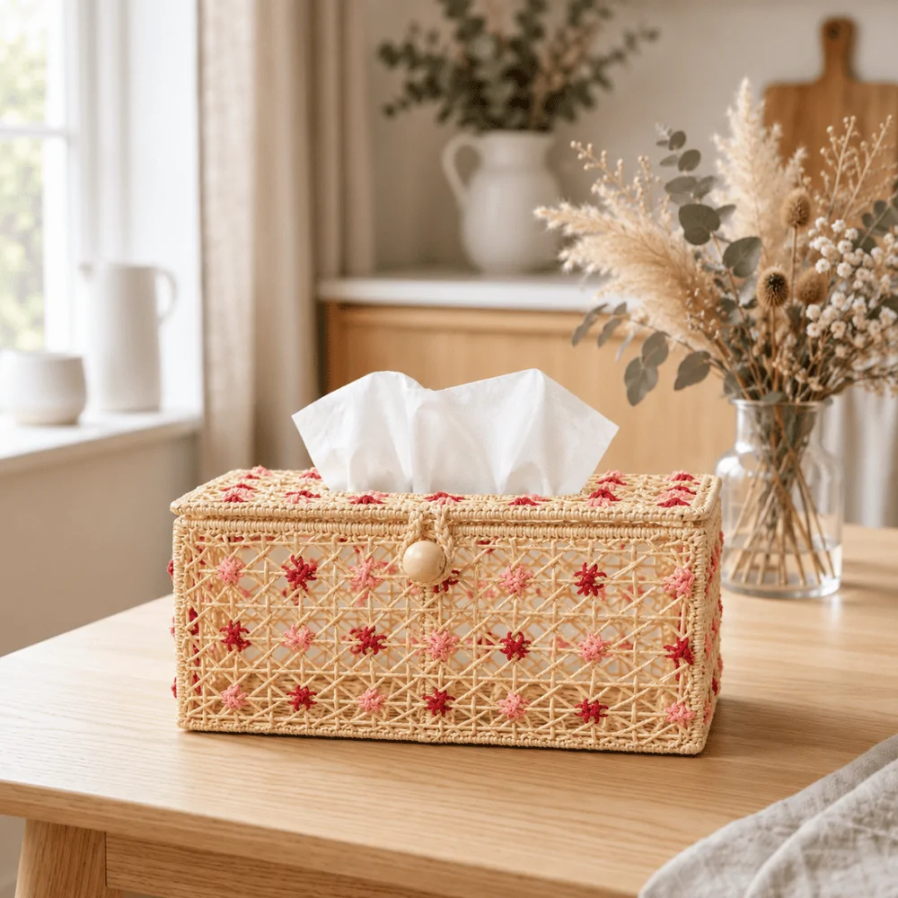 Rectangular Floral Paper Yarn Napkin Holder - Nola