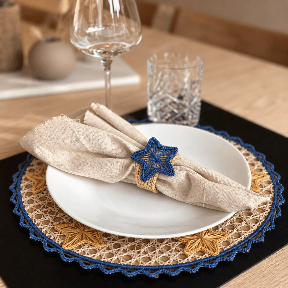 Five-Point Star Paper Yarn Napkin Rings - Rigel