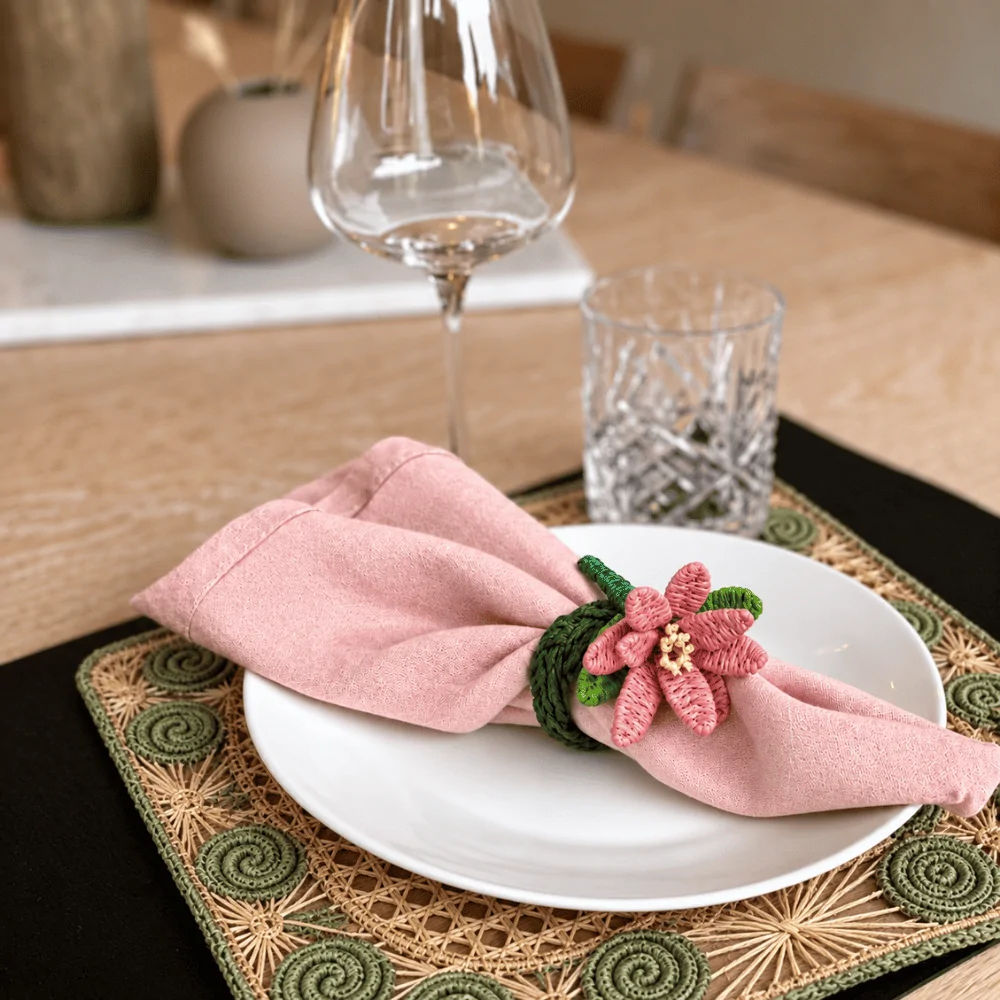 Lily Flower Paper Yarn Napkin Ring - Rosalie